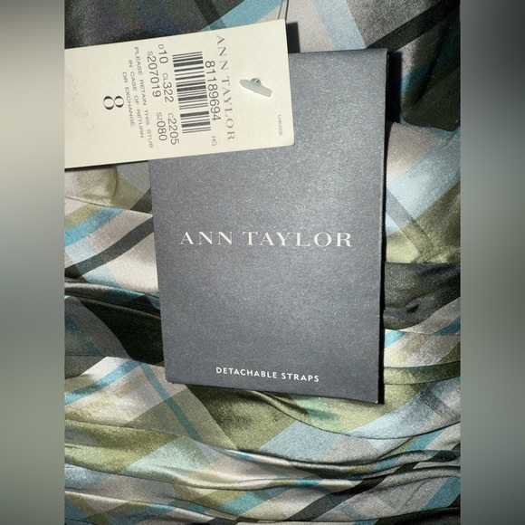 Y2K Ann Taylor Strapless Dress in Green and Cream Plaid - Picture 3 of 10